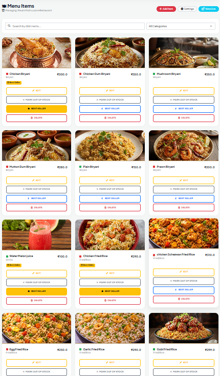 TapNconnect Menu Management Dashboard